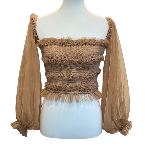 Mable Tops - Mable Ruffle Top With Net Sleeves- New